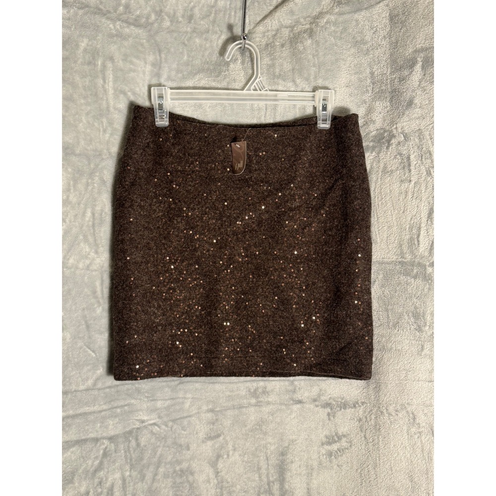 J. Jill Sequin Wool Blend Mini Skirt Walnut Heather Brown 4P Petite nwt New
